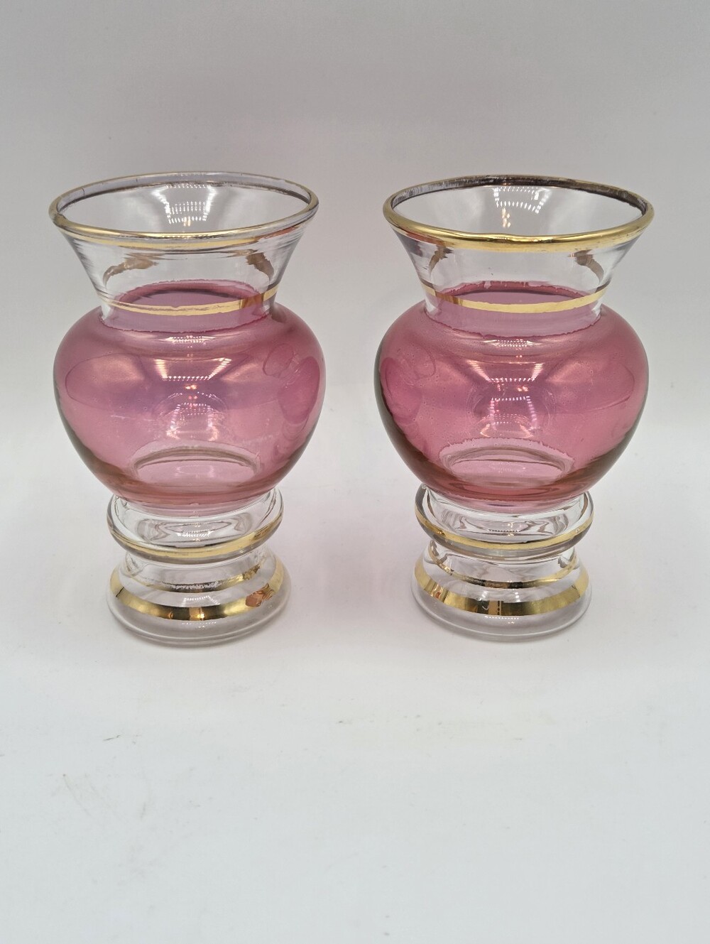 Vintage Bartlett Collins Cranberry Flash Glass Mini Bud Vases
